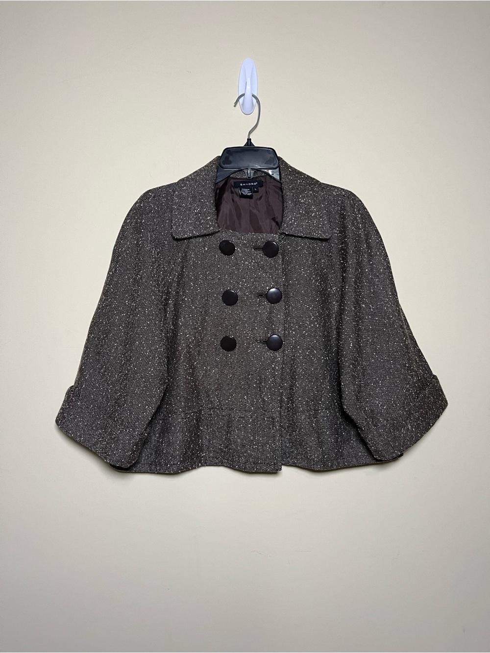 Sandro Cropped Brown Tweed Jacket Blazer Women’s Size L Preppy Academia Y2K